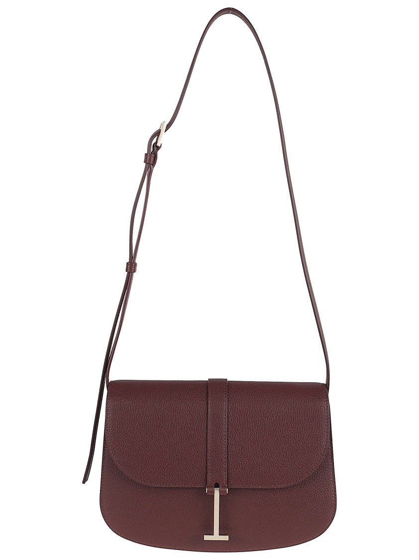 Tom Ford Textured Leather Shoulder Bag With Fold-Over Top And Gold Accents