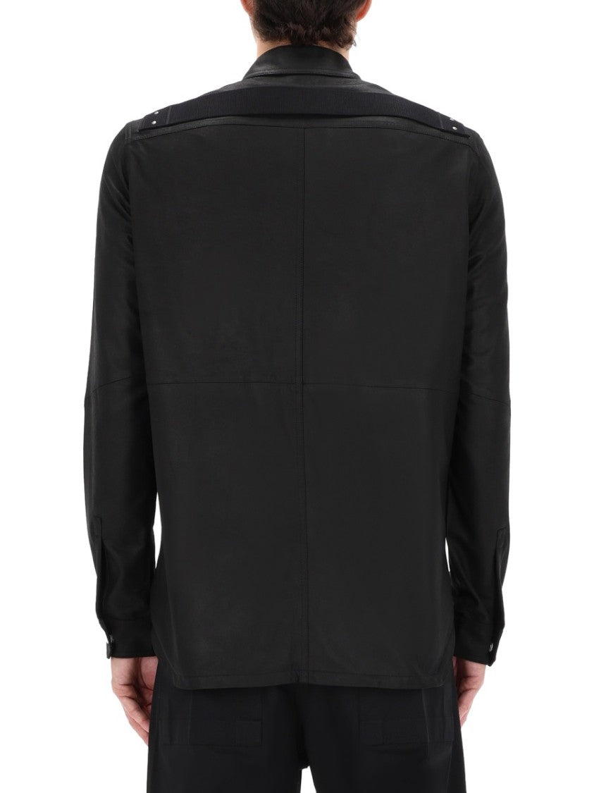 Rick Owens Matte Black Leather Snap Jacket