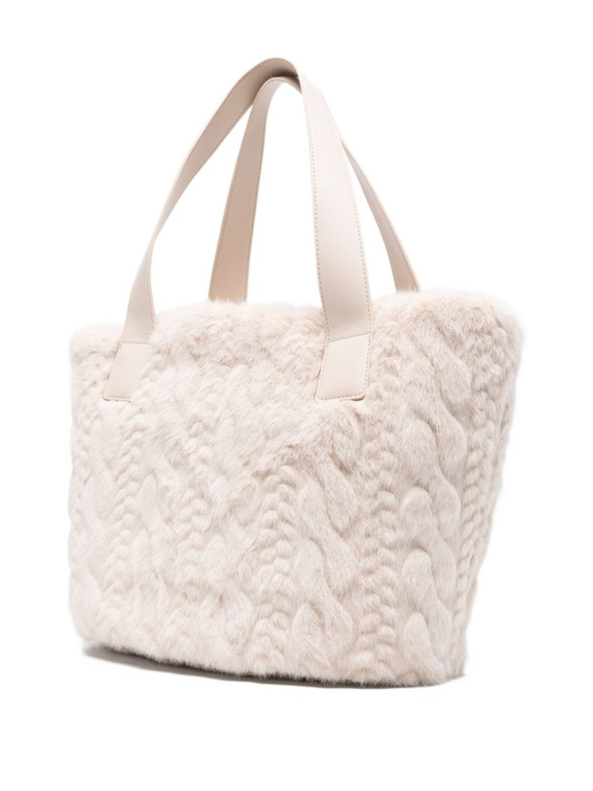 Liu Jo Plush Cable-Knit Tote Handbag With Zip Closure