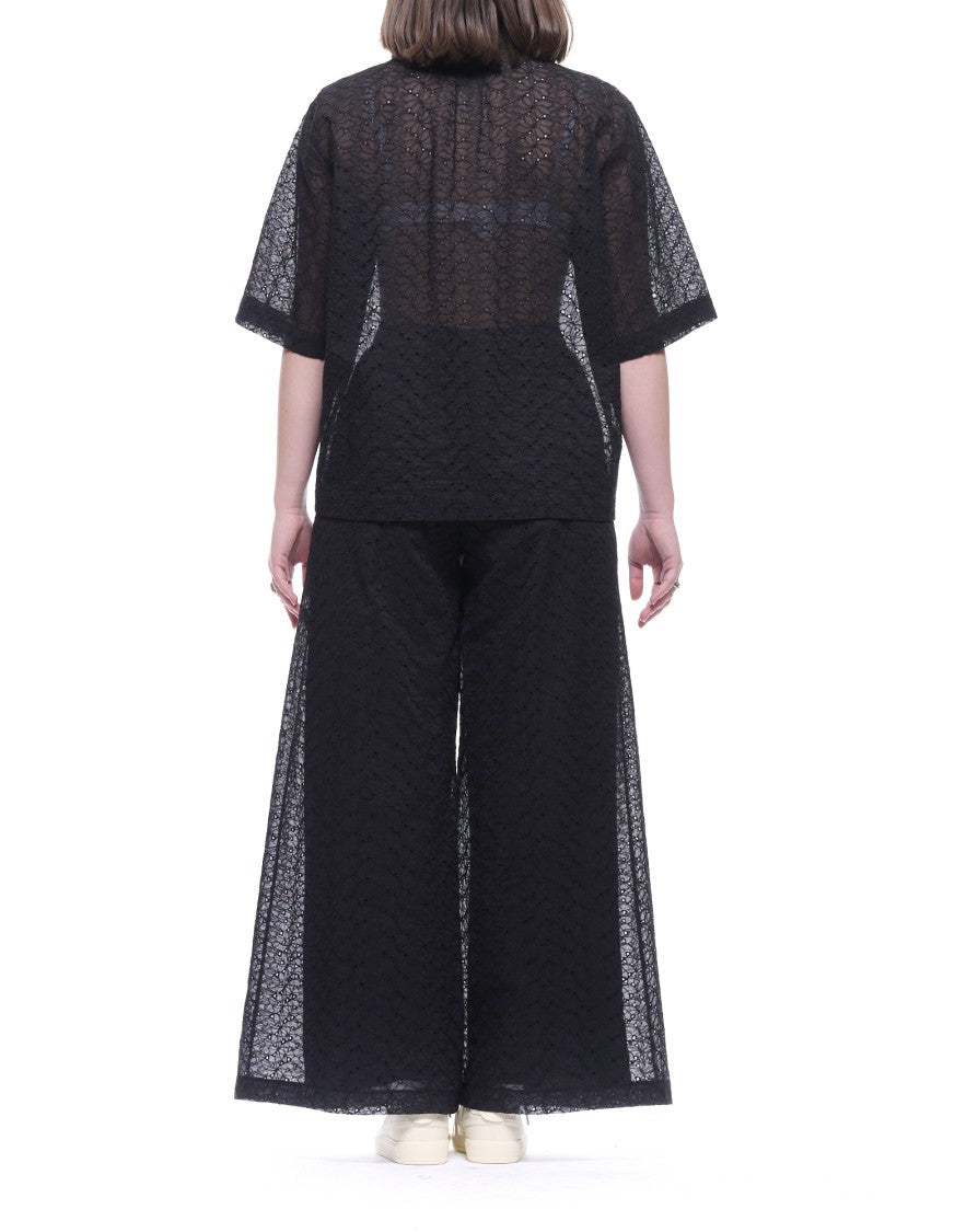 Forte Forte Black Flared Broderie Anglaise Cotton Trousers