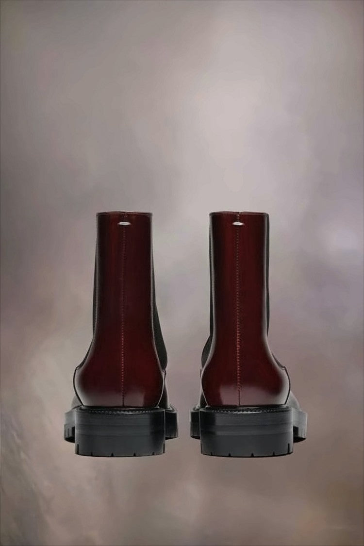 Maison Margiela Burgundy Leather Ankle Boots With Split-Toe Design