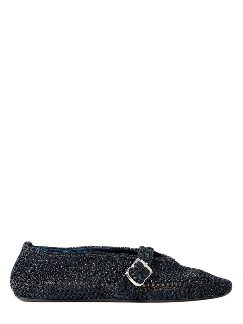 Alaïa Blue Rounded Toe Metallic Mesh Flats