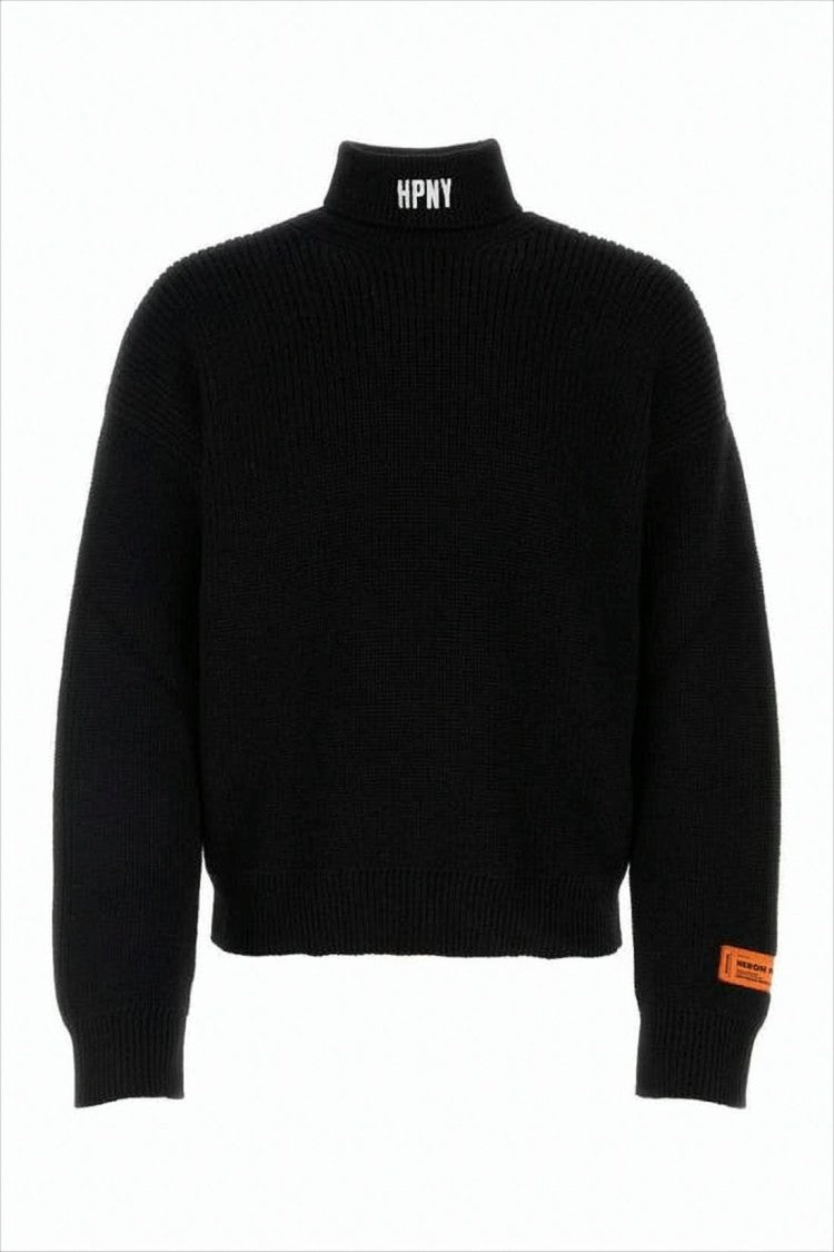 Heron Preston Cropped Wool Turtleneck Sweater With Logo Detail And Accent Patch