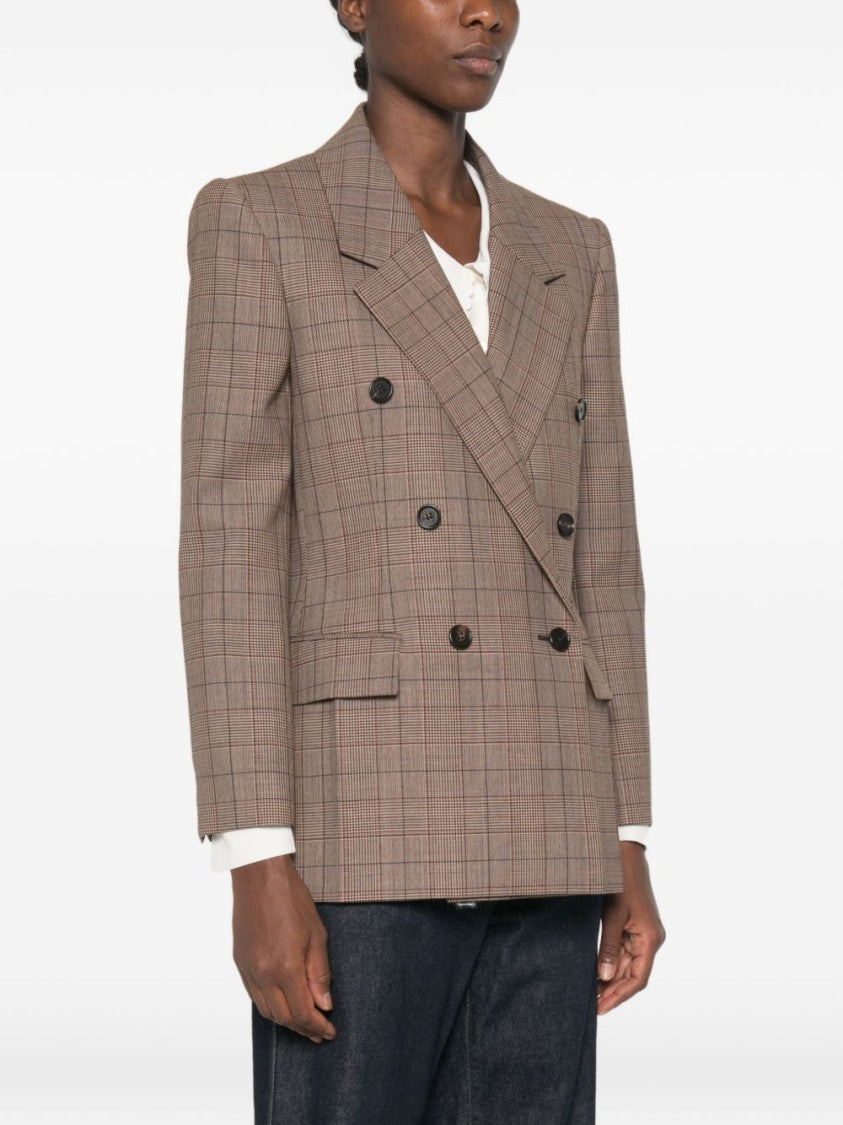 Chloé Black Double-Breasted Plaid Tailored Fitted Jacket