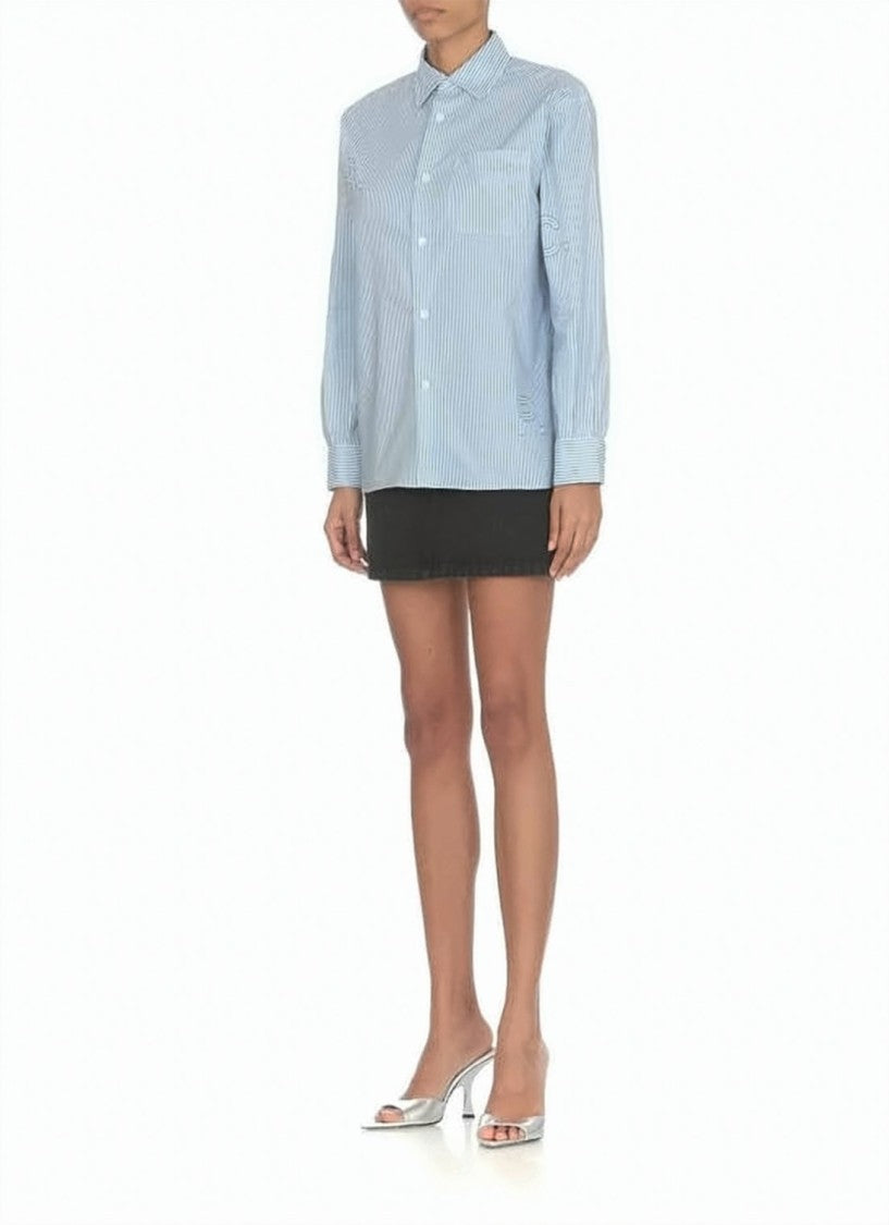 A.P.C. Vertical Stripe Button-Up Shirt With Embroidered Details