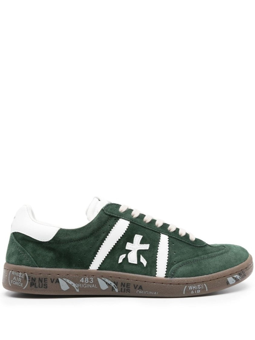 Premiata Dark Green Suede Low-Top Sneakers With Distinctive Logo