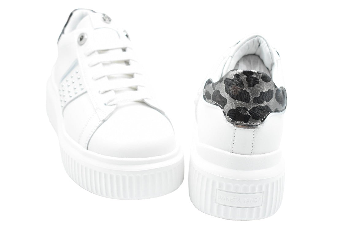 Janet & Janet White Platform Sneakers With Metallic Accents