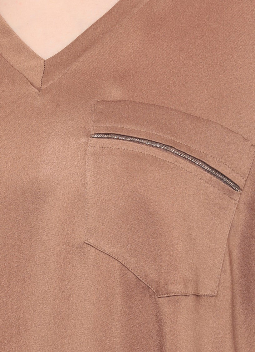 Fabiana Filippi Brown Lightpoint Detail V-Neck T-Shirt