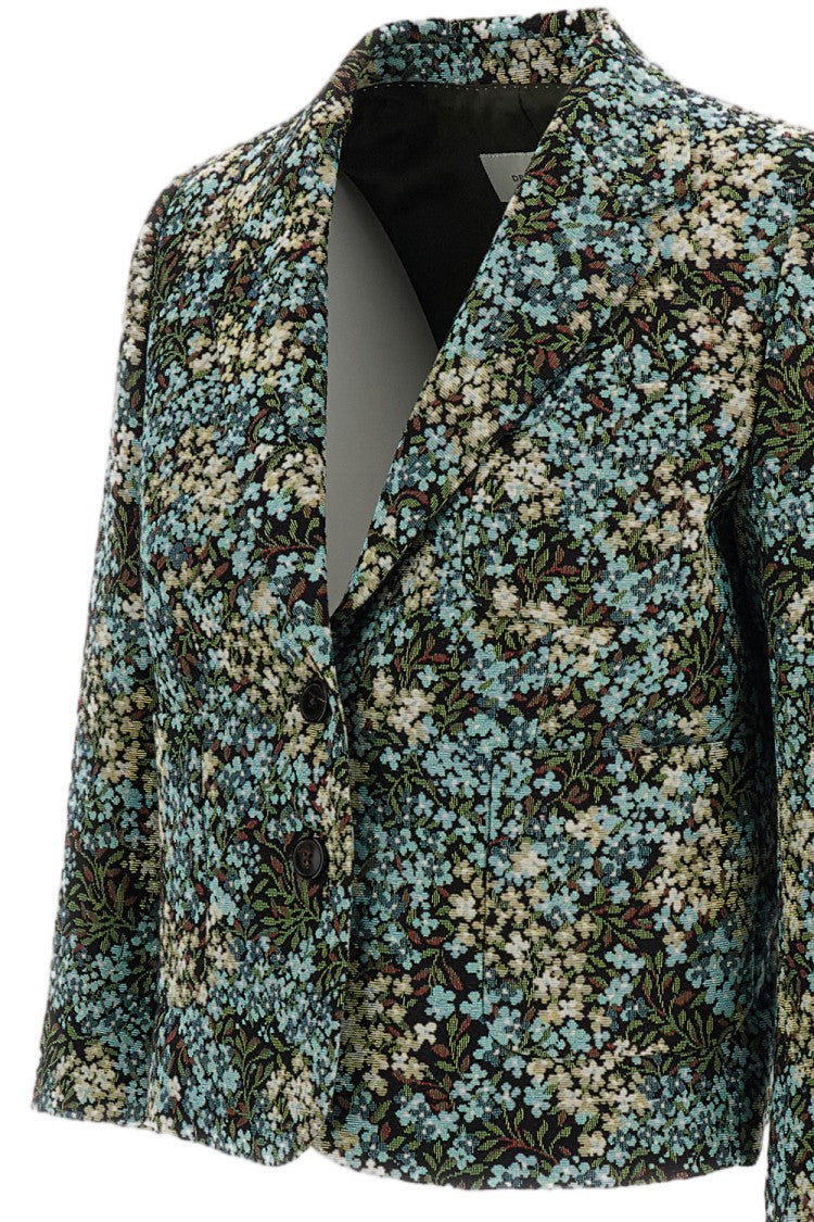 Dries Van Noten Floral Tapestry Jacquard Cropped Flared Jacket