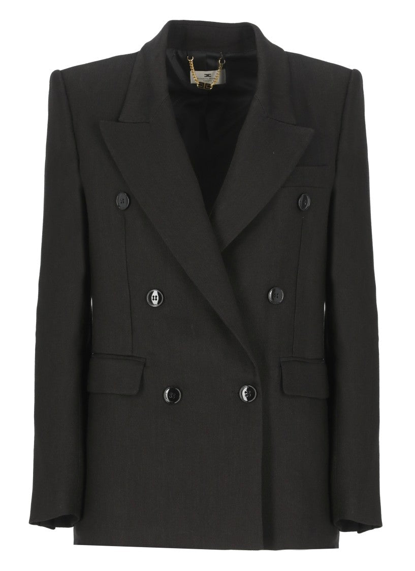 Elisabetta Franchi Black Linen Blend Blazer