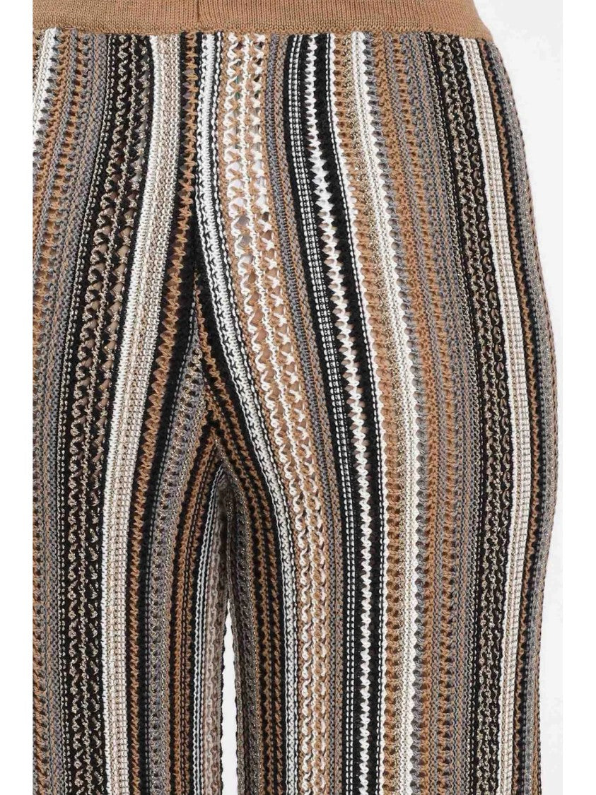 Akep Wide-Leg Knit Pants With Vertical Stripes And Metallic Accents