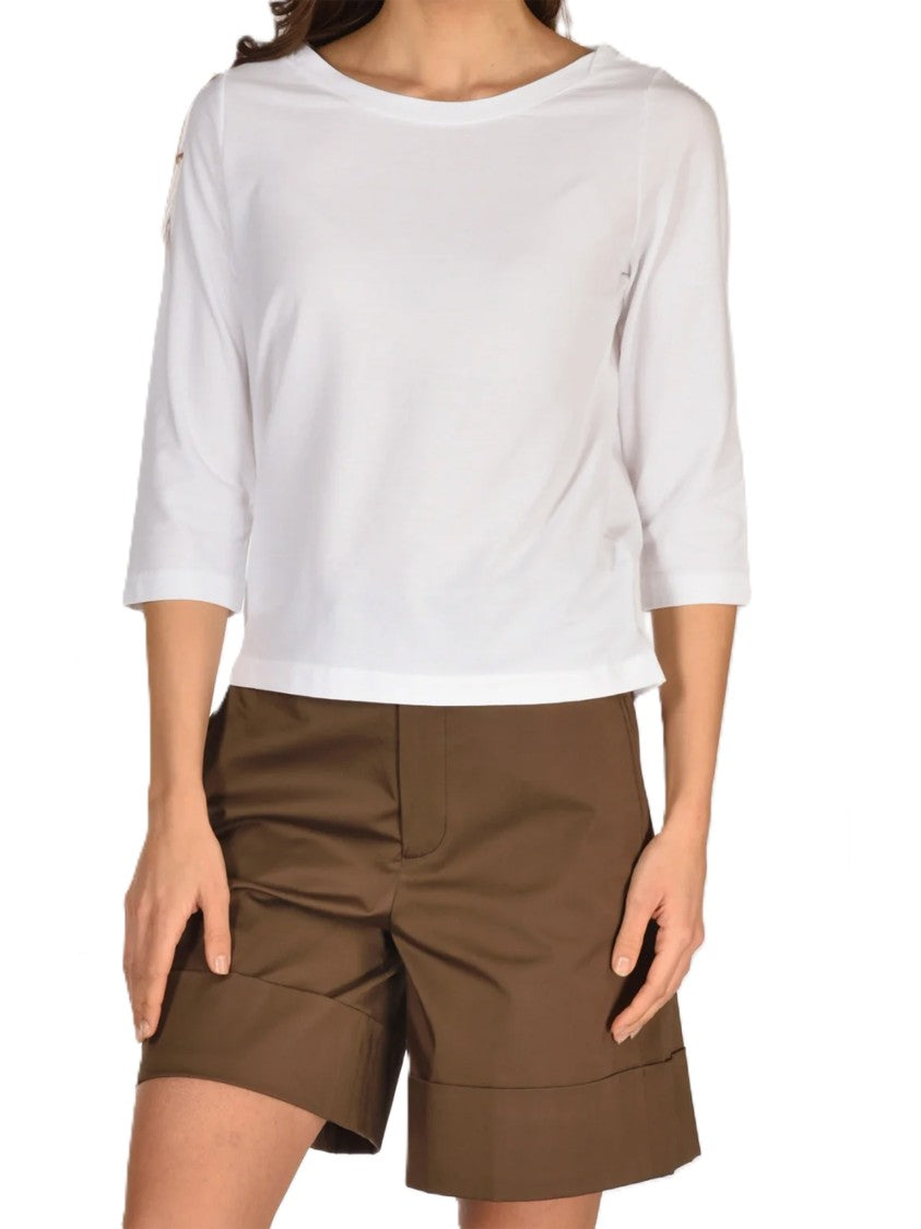 Zanone Cotton Cropped Boat Neck Fabric Top