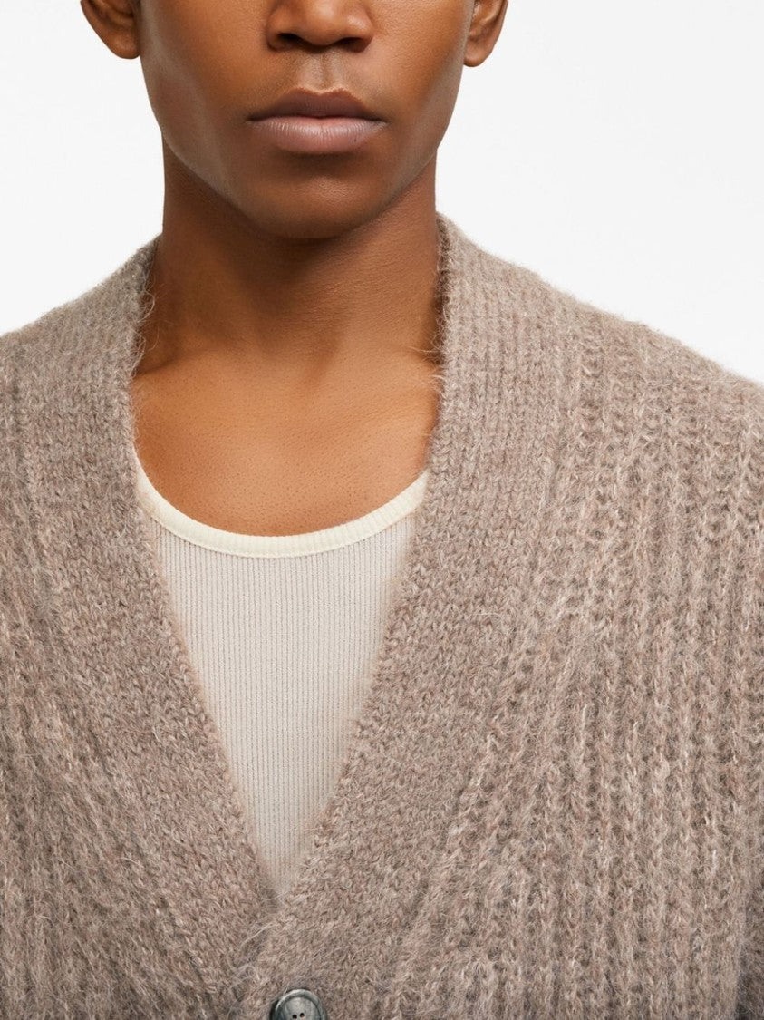Ami Paris V-Neck Rib-Knit Cardigan In Soft Alpaca Blend