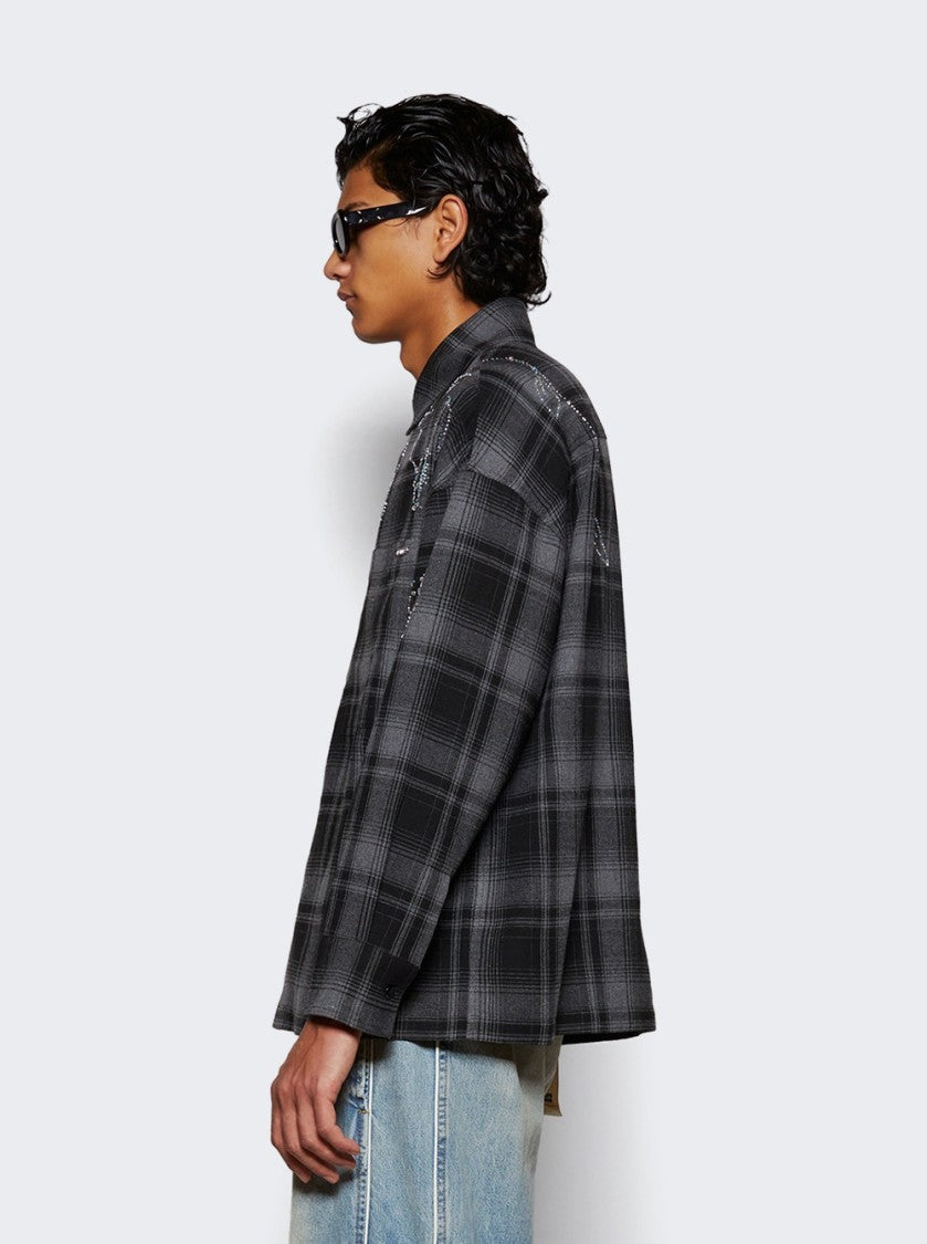 Nahmias Plaid Beaded Oversized Shirt Black