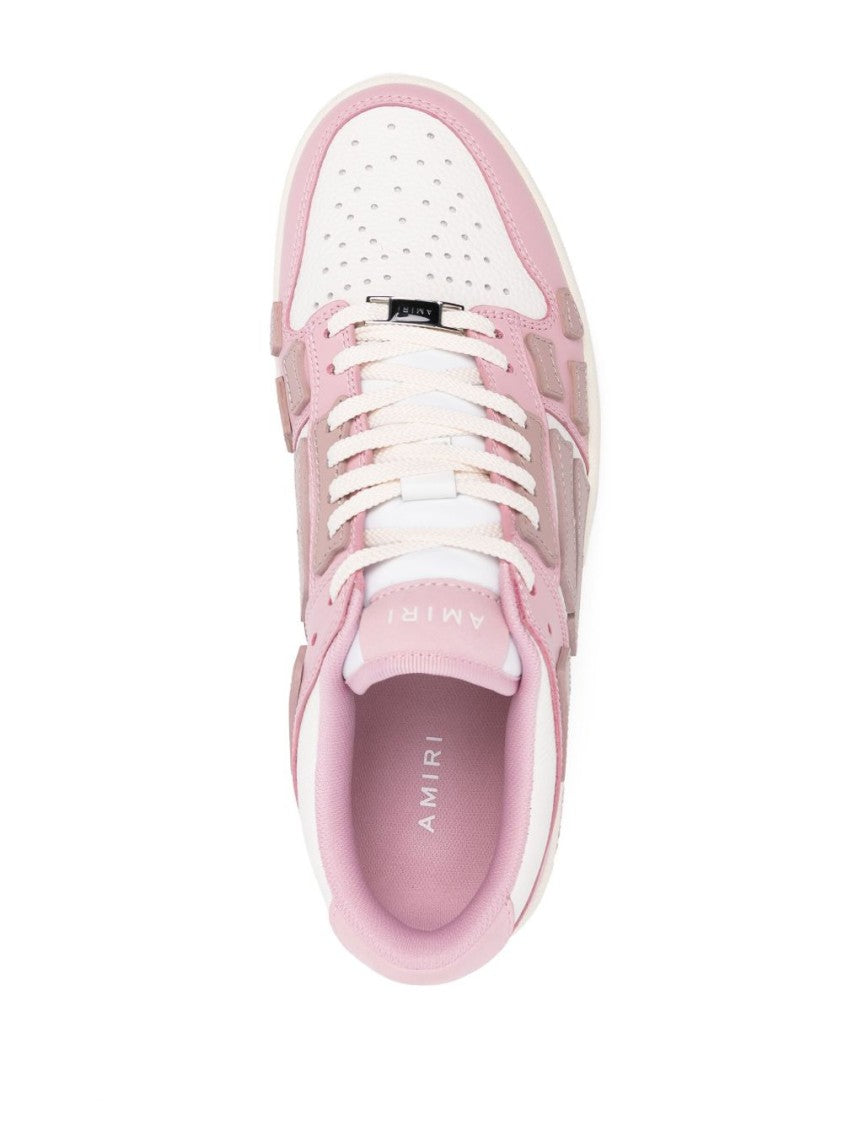Amiri Blush Pink Calf Leather Panelled Sneakers With Embossed Detailing