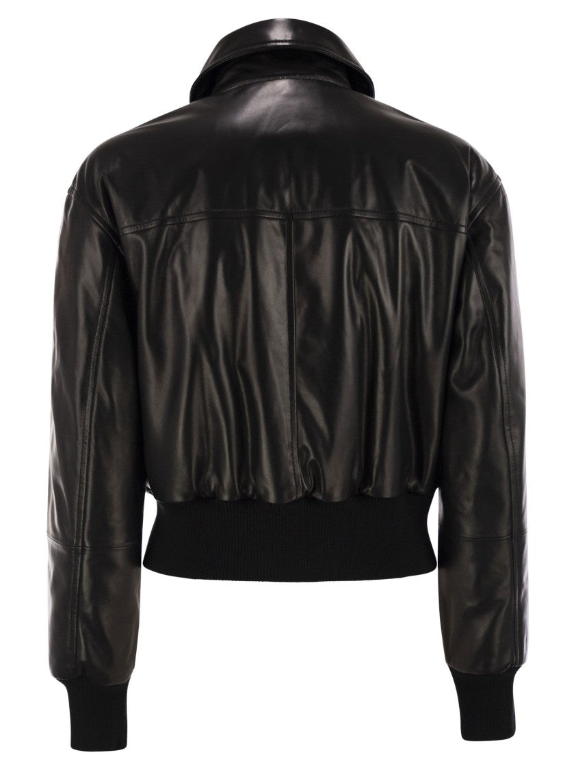 Brunello Cucinelli Leather Bomber Jacket With Jewellery