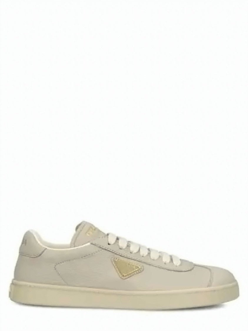 Prada Smooth Leather Low-Top Sneakers With Triangular Logo