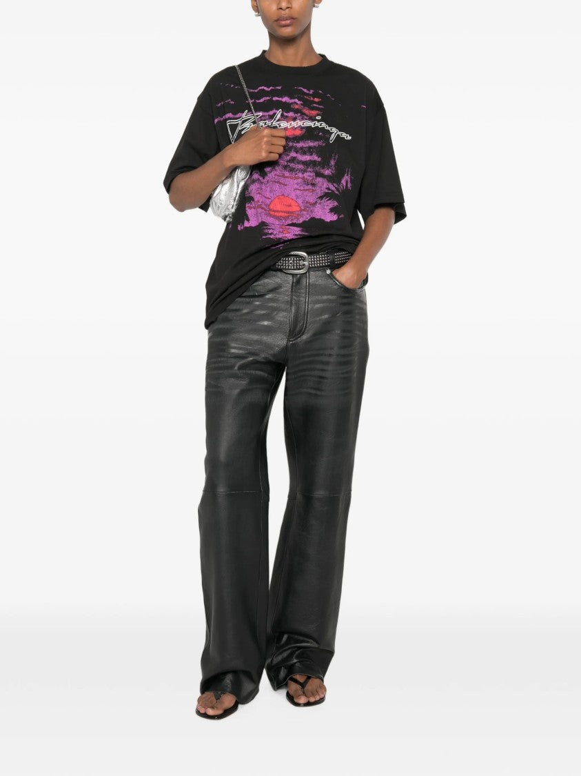 Balenciaga Medium Fit Black T-Shirt With Sunset Graphic Print