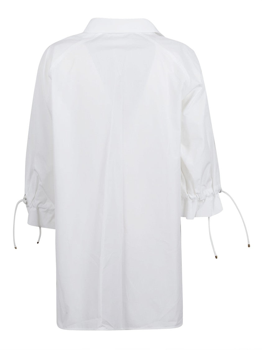 Max Mara White Cotton Shirt With Classic Collar And Gathered Cuffs