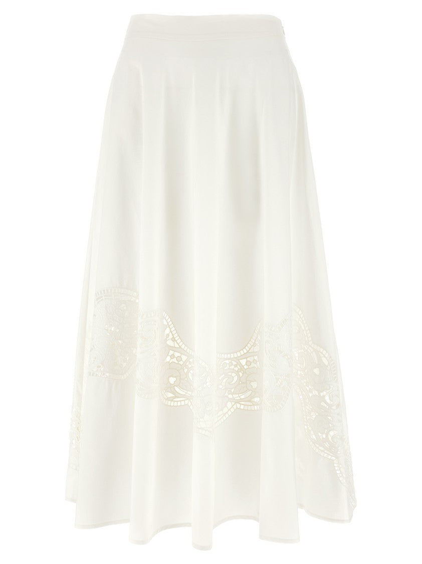 Twin-Set Flared Cotton Poplin Sangallo Skirt