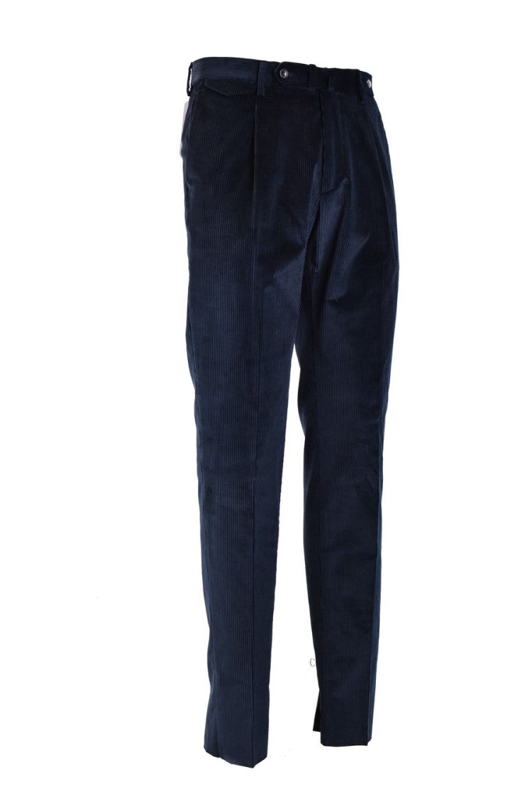 Tagliatore Tailored Blue Corduroy Trousers Front Pleats