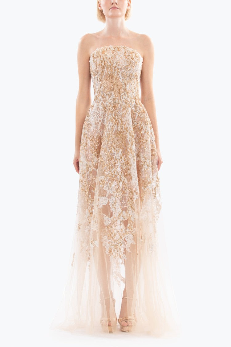 Saiid Kobeisy Embroidered Strapless Dress