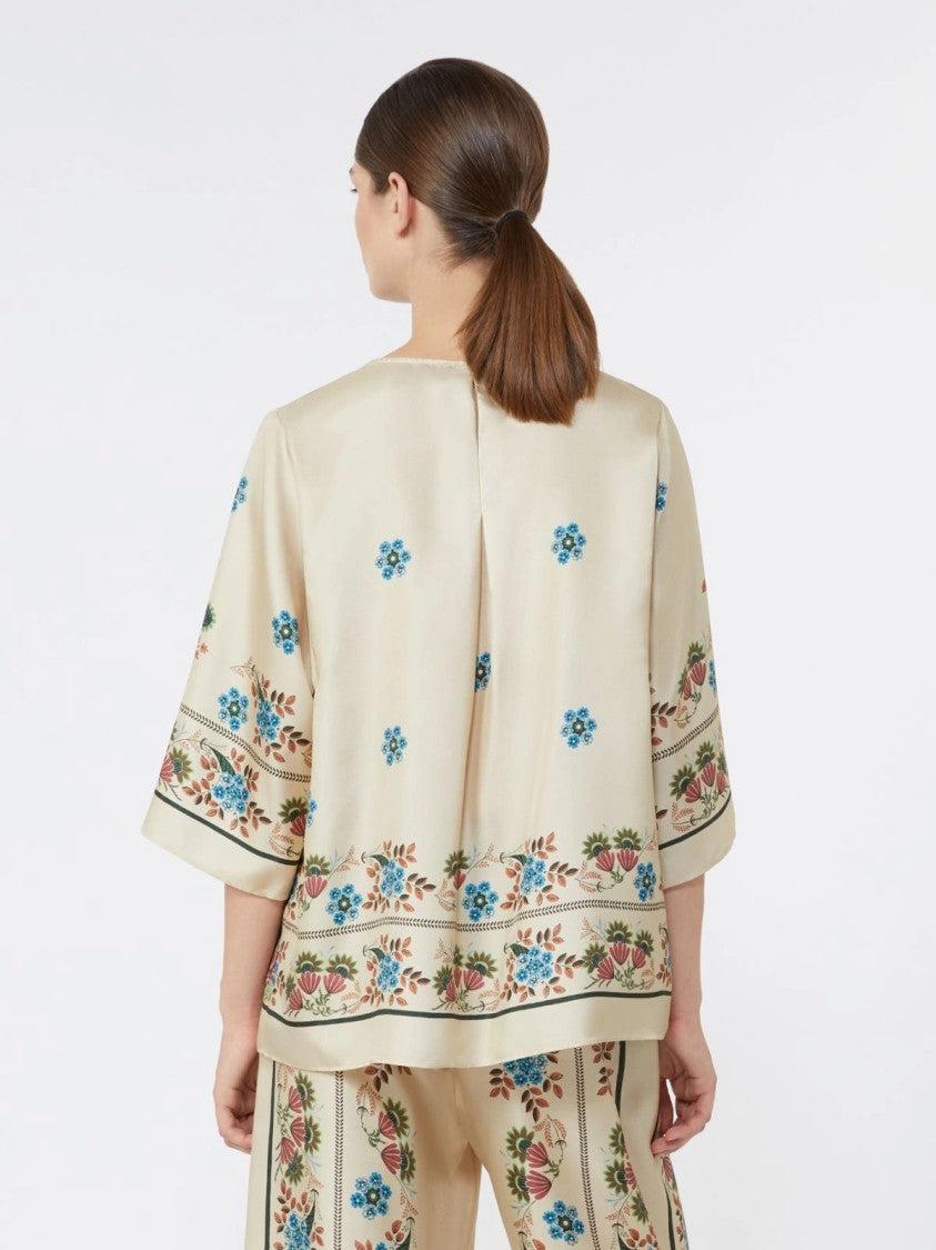 Max Mara Boxy Floral Print Top With Elbow-Length Sleeves