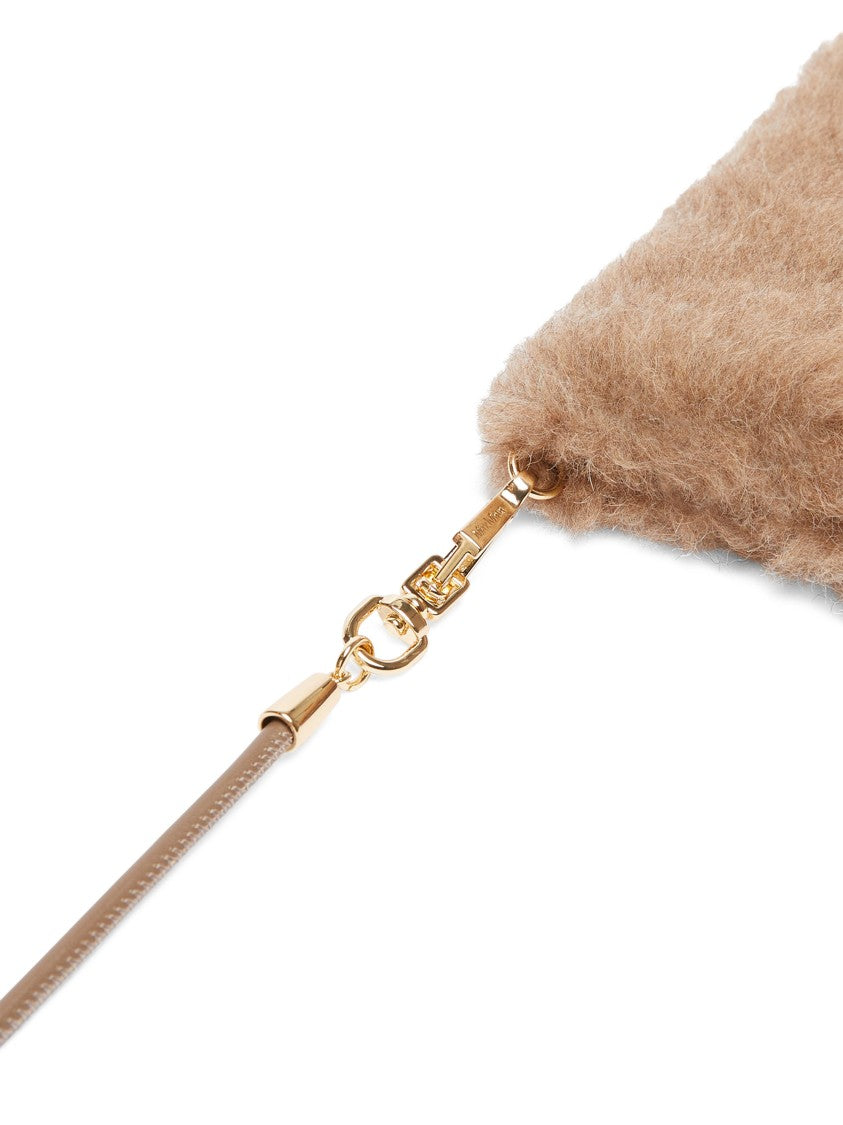 Max Mara Plush Brown Mittens With Leather Strap