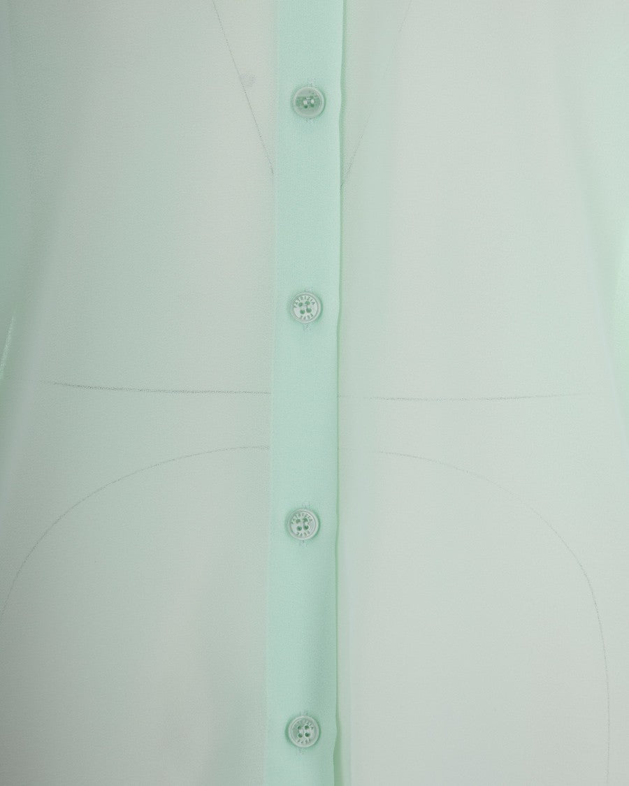 Patrizia Pepe Fluid Light Aqua Blouse With Sheer Sleeves And Classic Collar