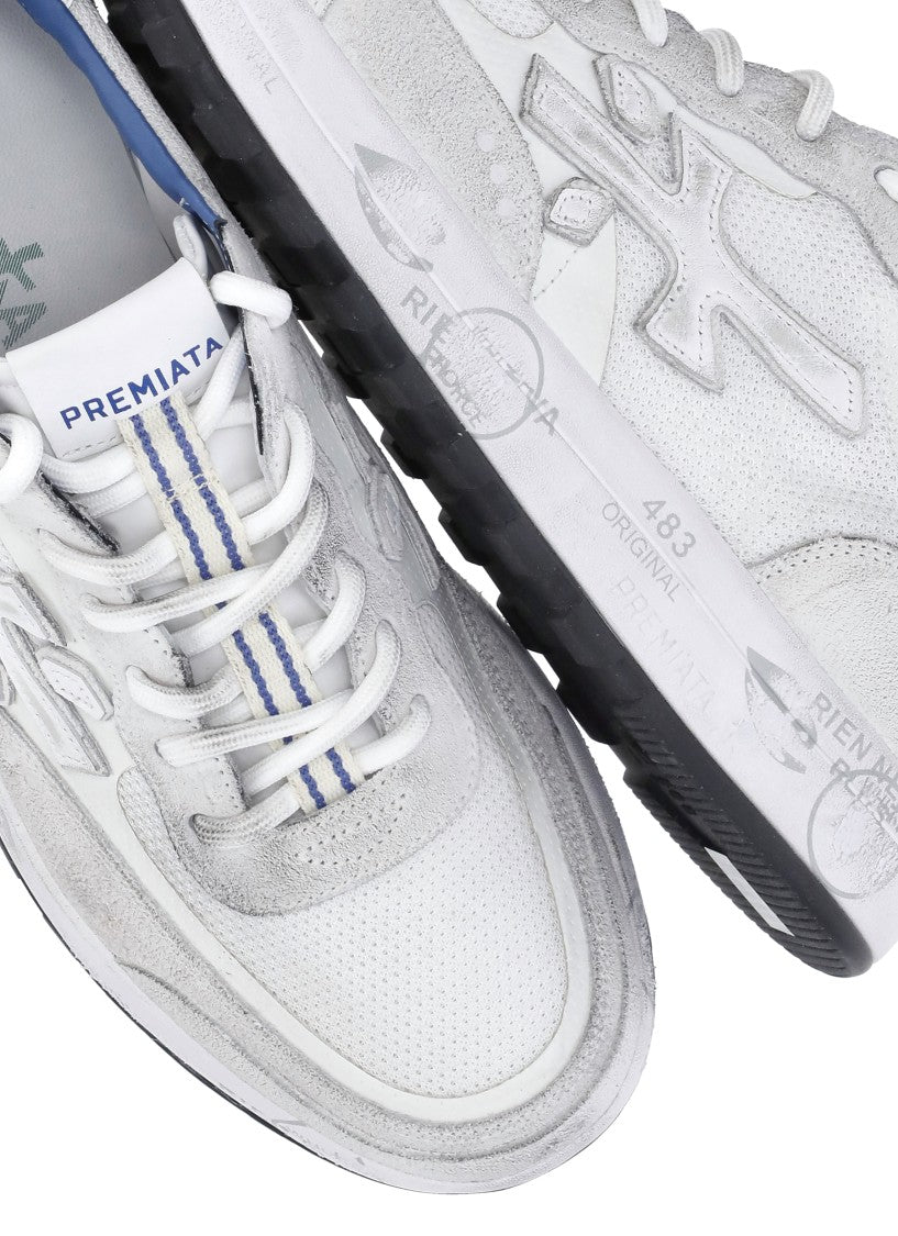 Premiata White Leather And Fabric Sneakers