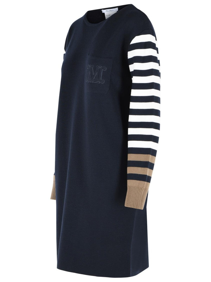 Max Mara Cotro 'Velo' Dress In Navy Blue Virgin Wool