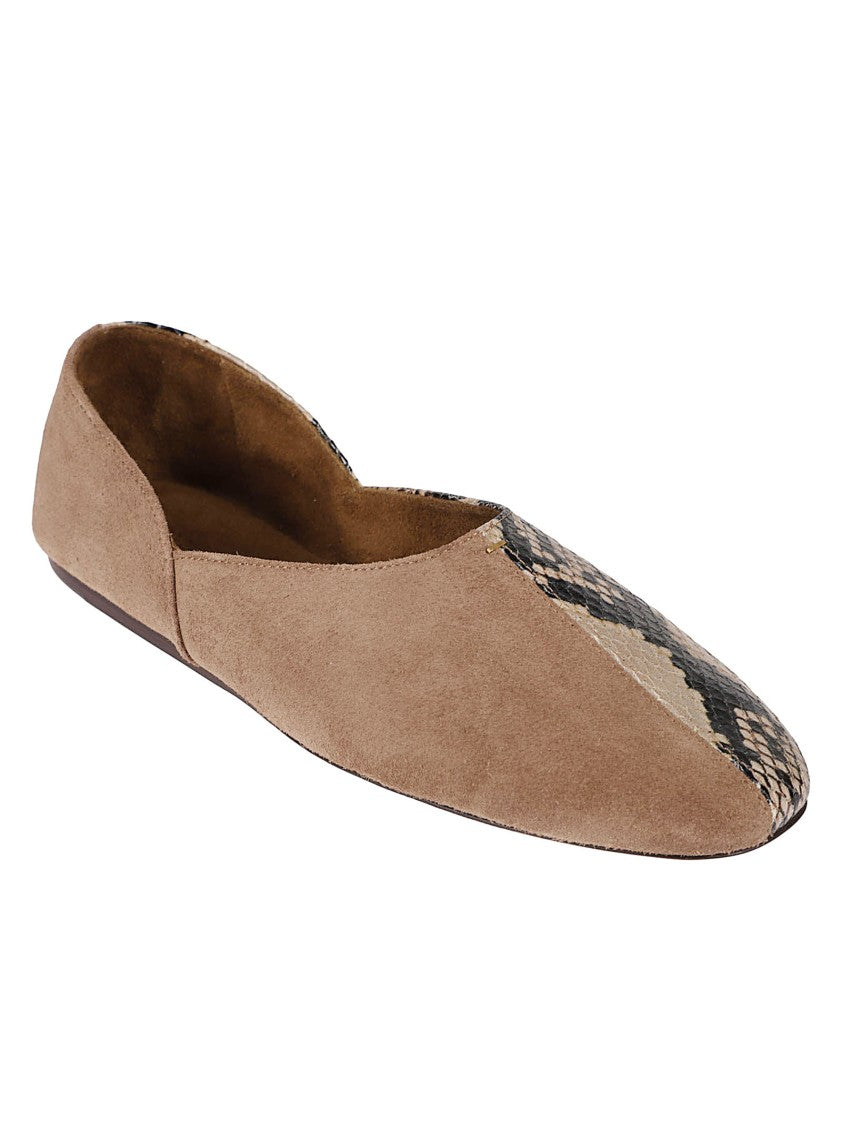 Khaite Pointed Toe Flat Shoe In Suede And Snakeskin
