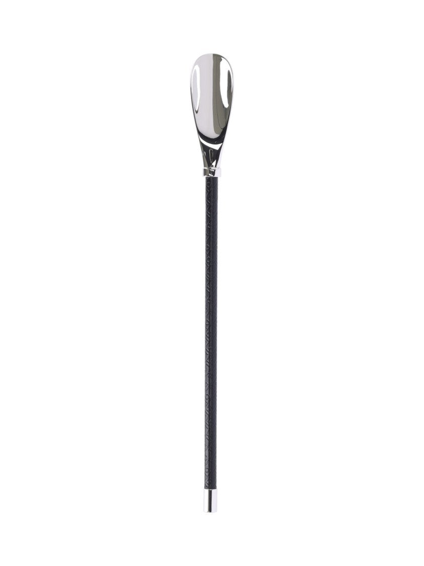 Ferragamo Black Leather Silver Brass Shoehorn