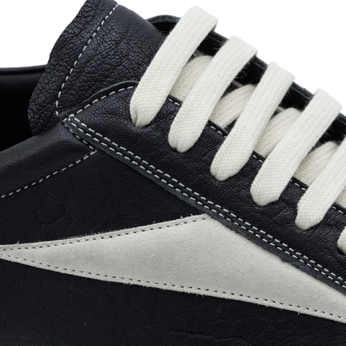 Rick Owens Low-Top Black Leather Sneakers With Angular Side Stripe