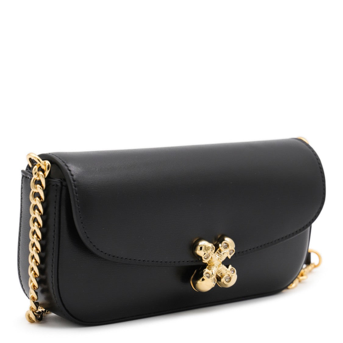 Alexander Mcqueen Black Leather Skull Flower Small Shoulder Bag