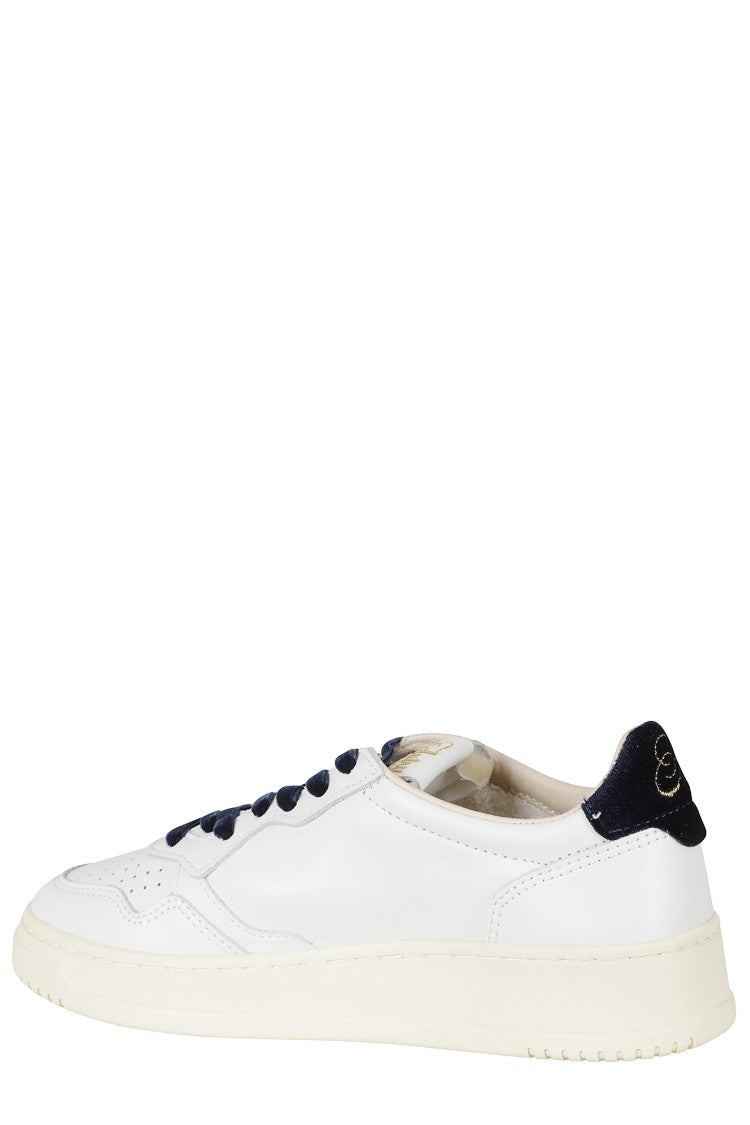Autry White Blue Velvet Accents Medalist Low Leather Sneakers
