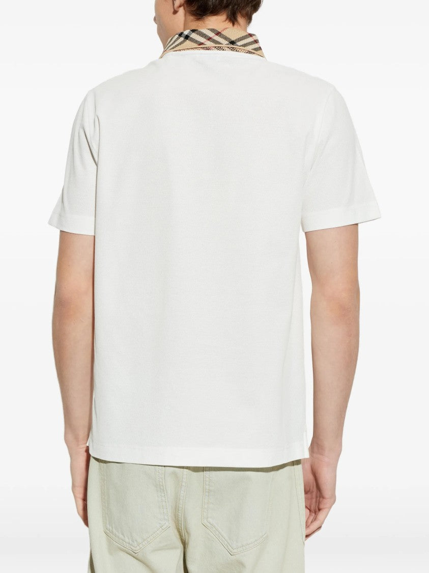 Burberry White Evan Cotton Plaid Collar Polo Shirt