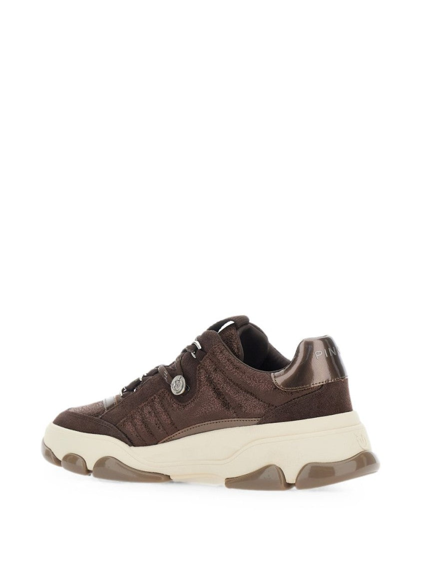 Pinko Dark Brown Textured Chunky Sole Sneakers