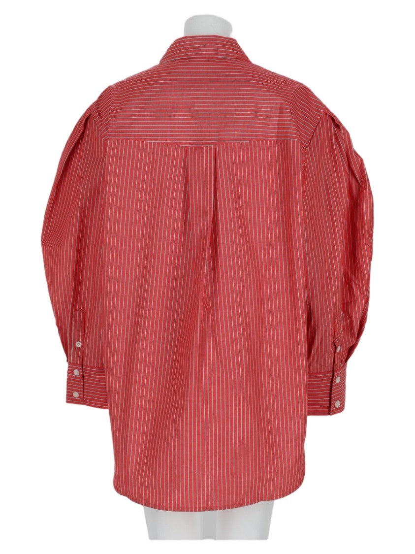 Ganni Loose-Fit Puffed Sleeve Striped Organic Cotton Shirt