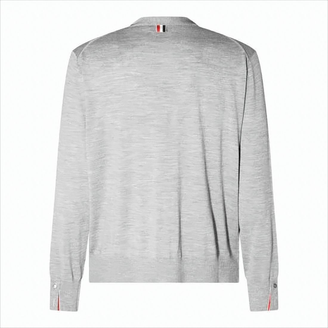 Thom Browne Lightweight Grey Cardigan With V-Neckline And Striped Accents