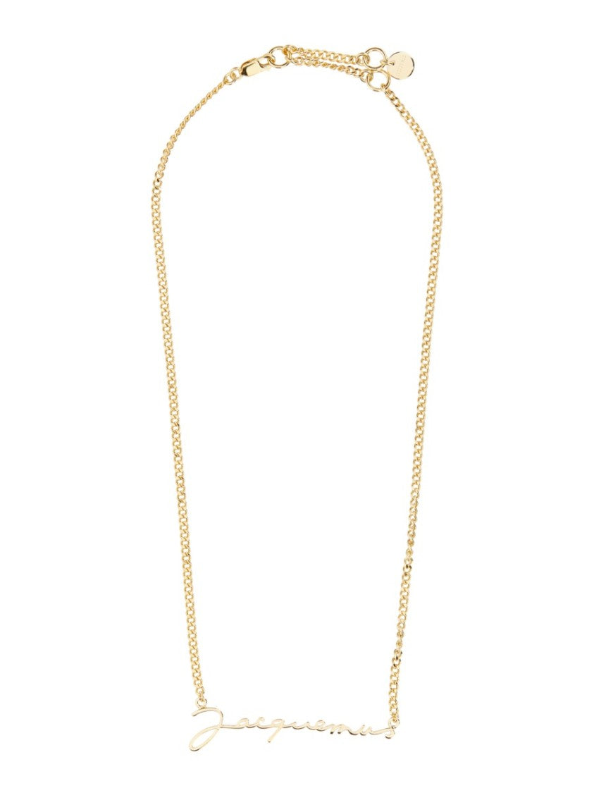 Jacquemus Signature Logo Pendant Necklace In Brass