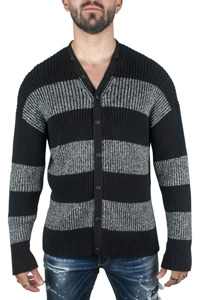 Balenciaga Ribbed Black And Grey Cardigan