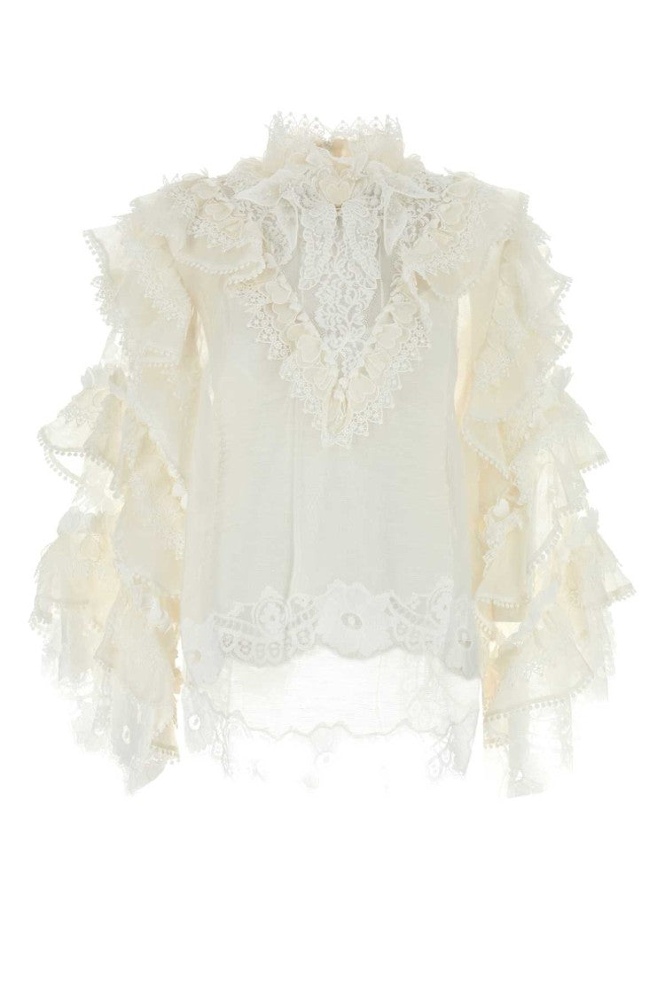 Zimmermann White Linen Blend Crush Blouse