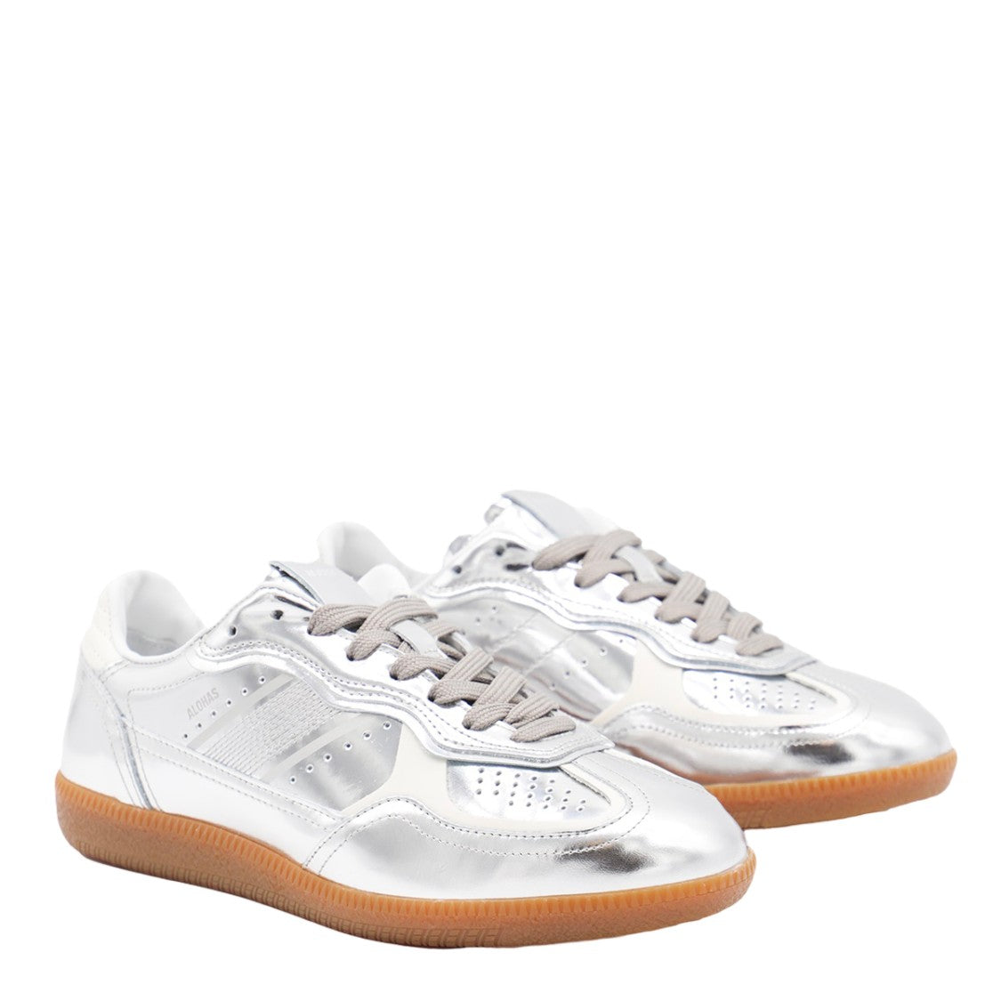 Alohas Reflective Silver Sneakers With Perforated Detailing