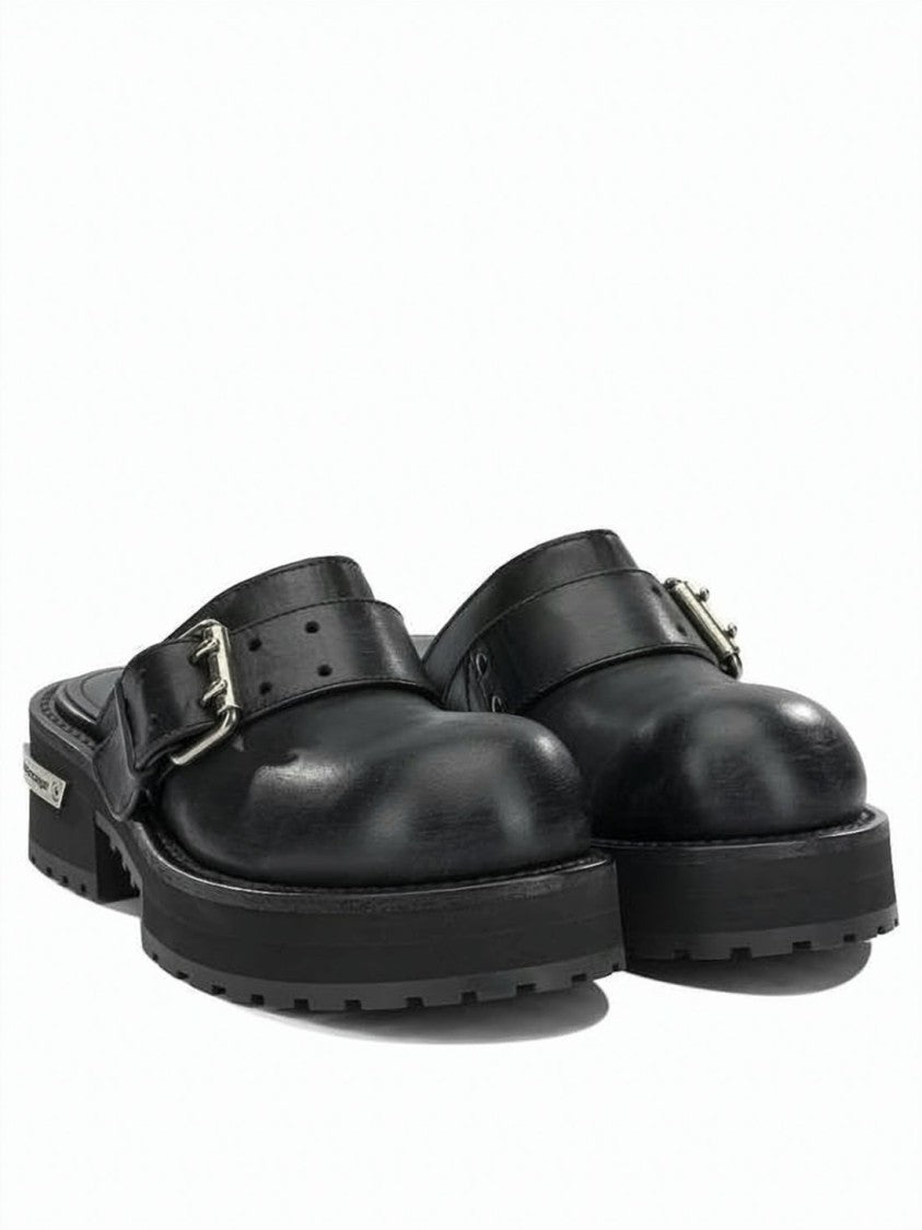 Balenciaga Black Chunky Sole Buckle Leather Mules