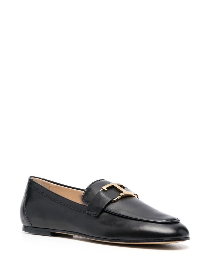 Tod's Black Gold Logo Plaque Leather Slip-On