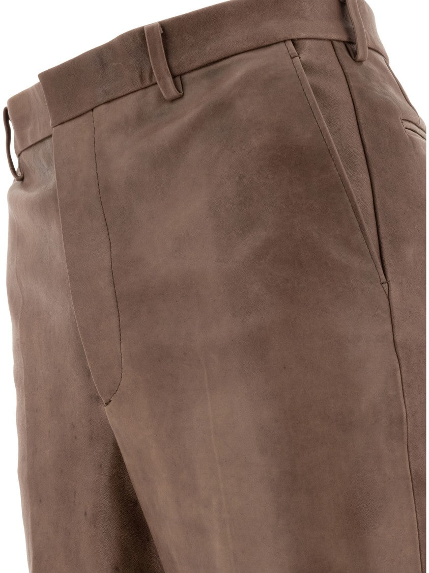 Auralee Tailored Brown Lamb Leather Trousers With Classic Waistband