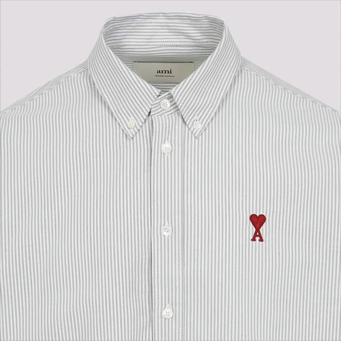 Ami Button-Up Shirt With Vertical Stripes And Embroidered Heart