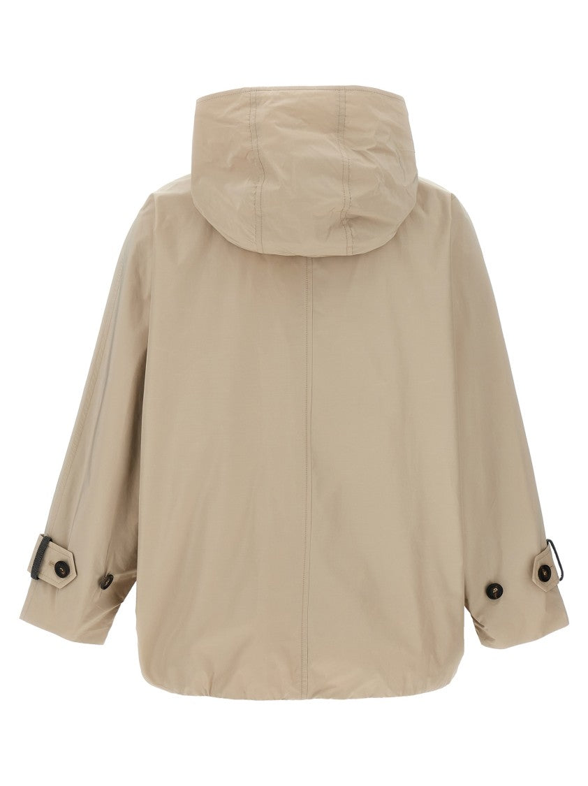 Brunello Cucinelli Baggy Double-Breasted Jacket With Hood And Monile Detail