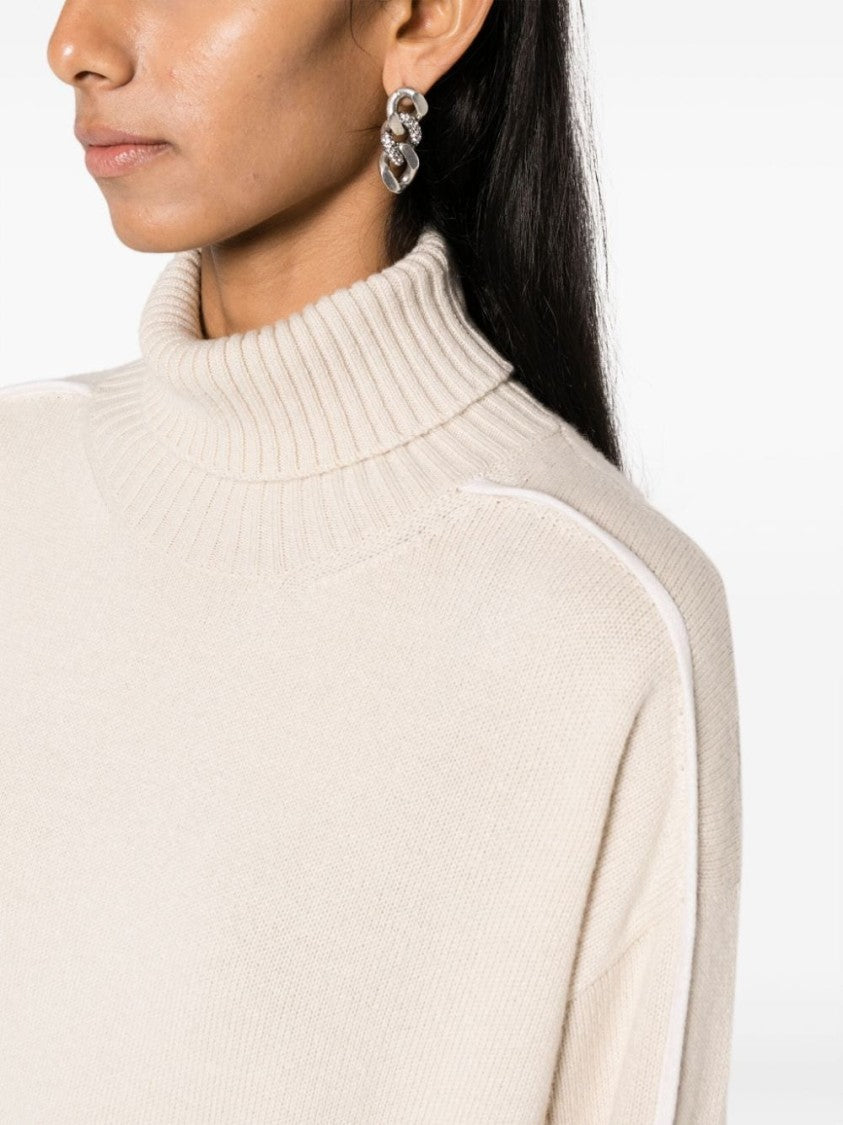 Lorena Antoniazzi Piped-Trim Roll-Neck Knitwear Beige Jumper